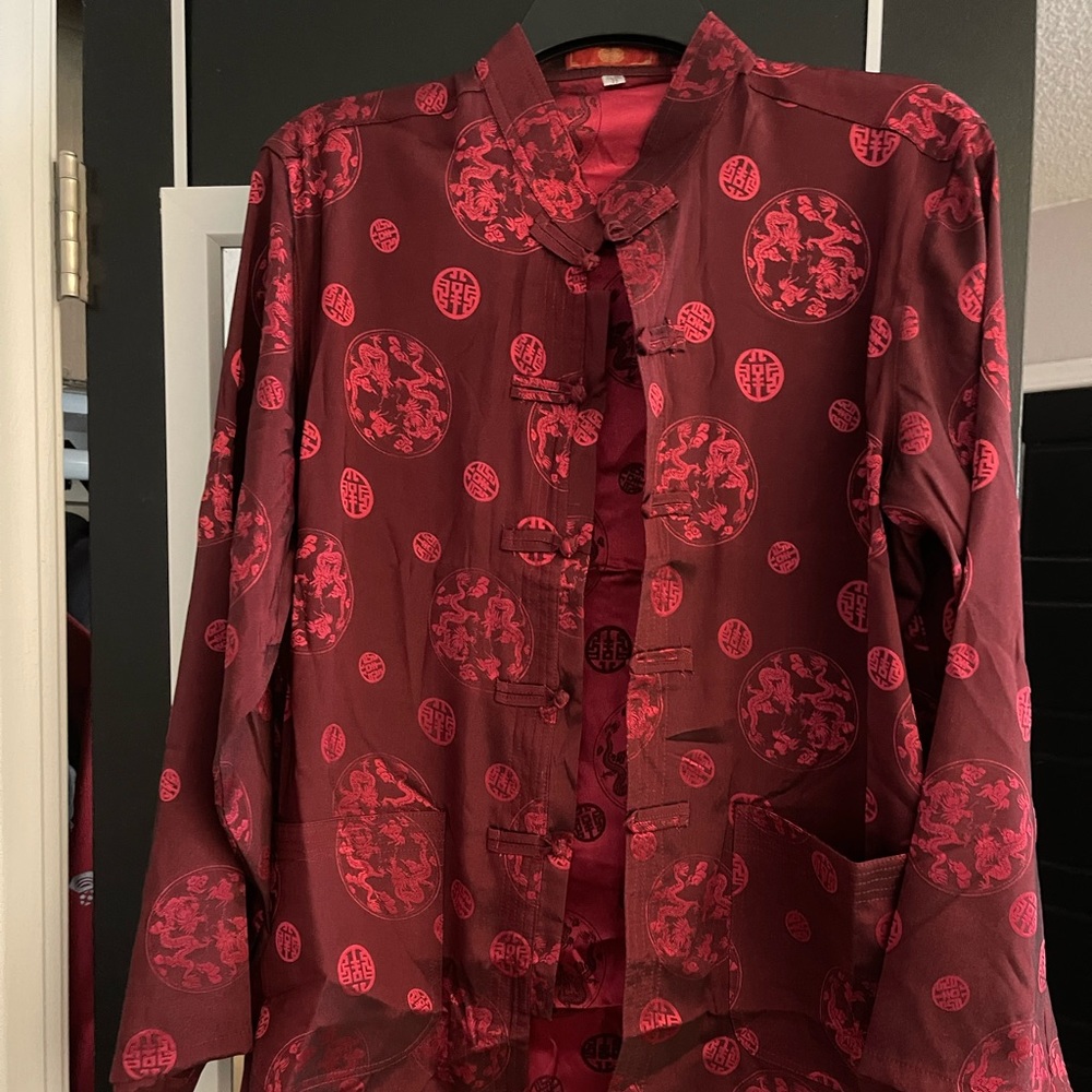 Chinese Traditional Men's Satin Mandarin Collar Dragon Silk Tang Suit Kung Fu